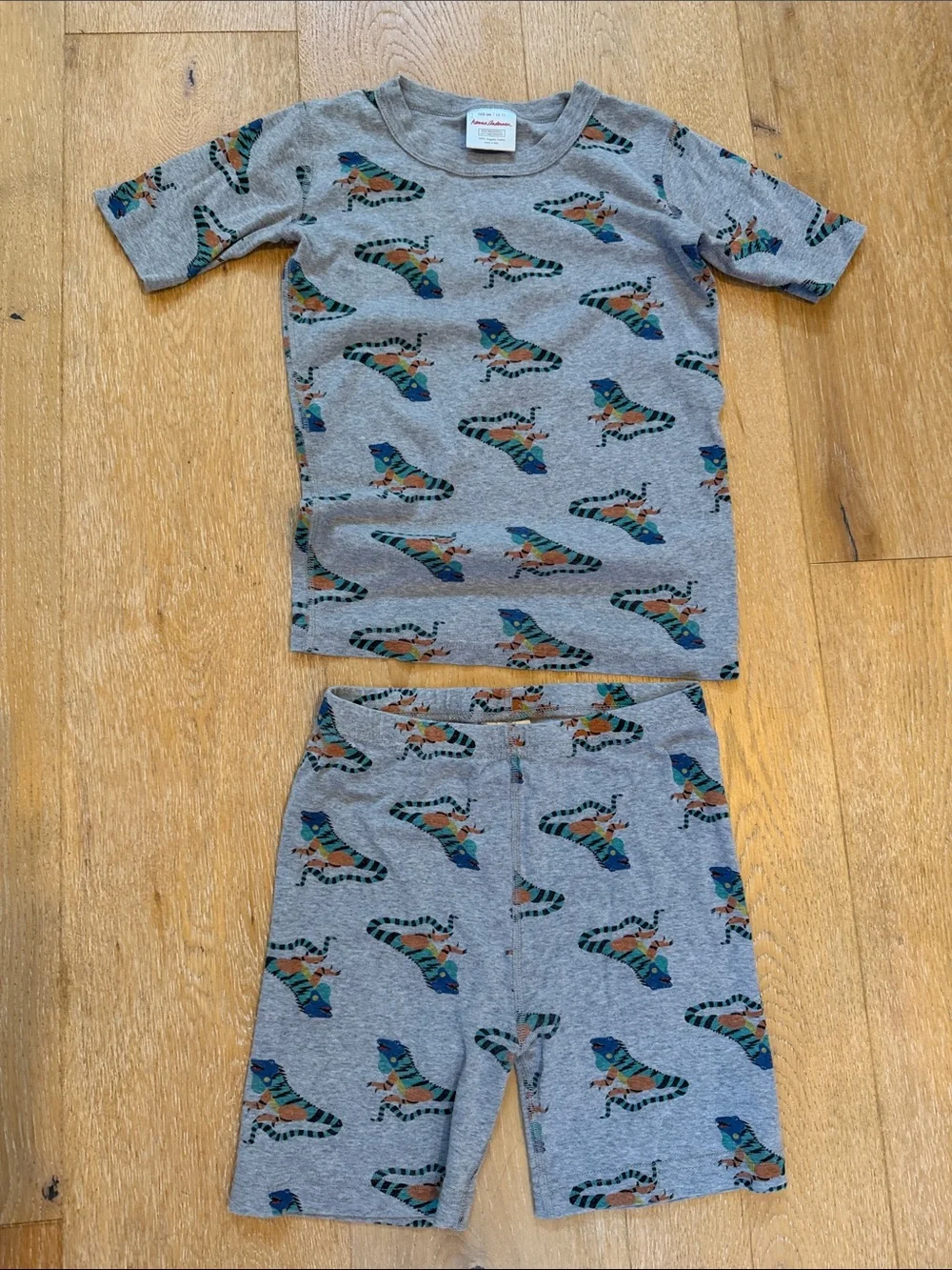 Hanna Andersson Gray Iguana Print Cotton Pajama Short Set
